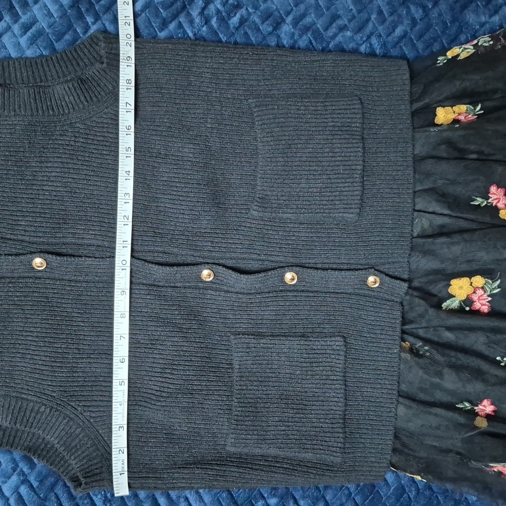 By Anthropologie Sleeveless Cardigan Sweater W Embroided Floral Dress Size L NWT - Picture 10 of 17